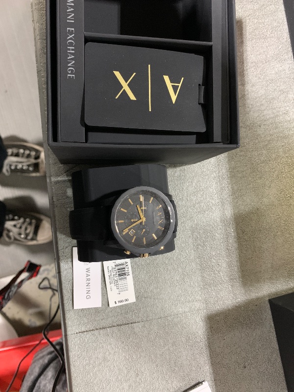 Photo 2 of A?X ARMANI EXCHANGE Men's Chronograph Black Silicone Strap & Luggage Tag Gift Set (Model: AX7105)