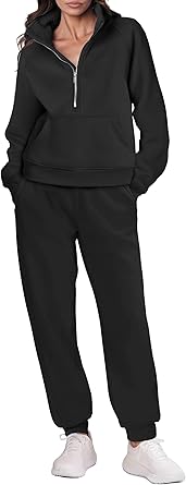 Photo 1 of ANRABESS Women's 2 Piece Outfits Sweatsuit 2024 Casual Mock Neck Sweatshirt Jogger Sweat Pants Tracksuit Fall Lounge Sets Black Medium