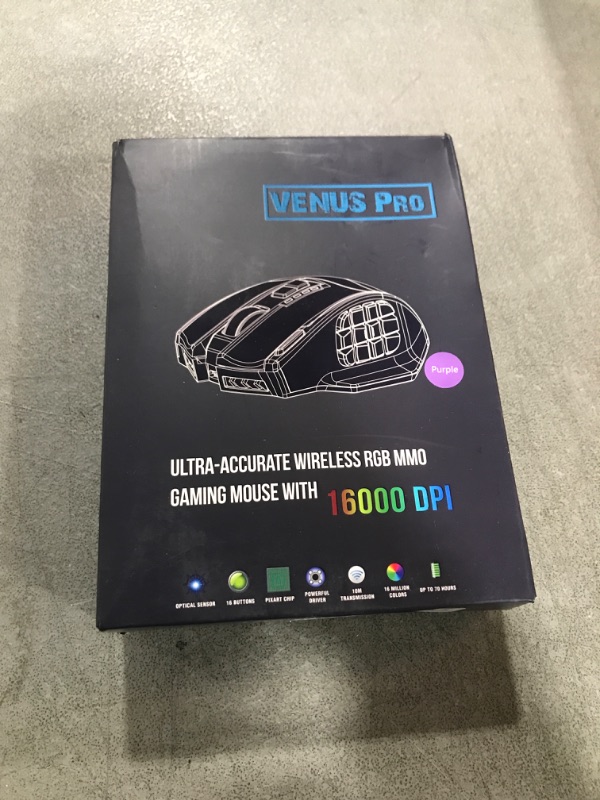 Photo 1 of UtechSmart Venus Pro Wireless MMO Gaming Mouse, 16,000 DPI Optical Sensor, Wired/Wireless Dual Modes, 16M Chroma RGB Lighting, 16 Programmable Buttons, Ergonomic Design, Up to 70H, Purple