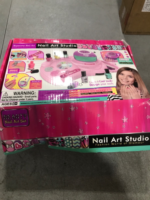 Photo 2 of Amagoing Nail Polish Set for Girls Ages 7-12, Kids Nail Art Studio Kit, Non Toxic Quick Dry Nail Polish, Nail Dryer, Storage Desk, Glitter, Cool Girls Stuff, Birthday Gifts Ideas 8 9 10 11 Years Old