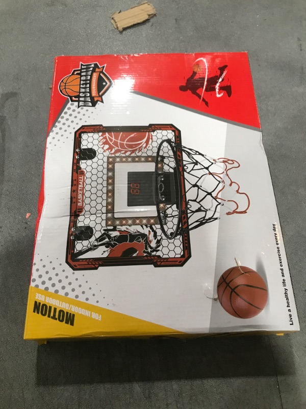 Photo 2 of Indoor Basketball Hoop Toy for Kids, Mini Basketball Hoop Indoor with LED Lights, Over The Door Basketball Hoop with Scoreboard & 3 Balls, Basketball Toys Gifts for 5 6 7 8 9 10 11 12 Year Old Boys