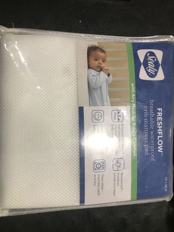 Photo 2 of Sealy Baby FreshFlow Breathable Fitted Waterproof Infant Crib Mattress Protector Pad and Toddler Bed Cover, Comfortable Topper with 3D Mesh, Machine Washable & Dryer Friendly, 52” x 28”- White