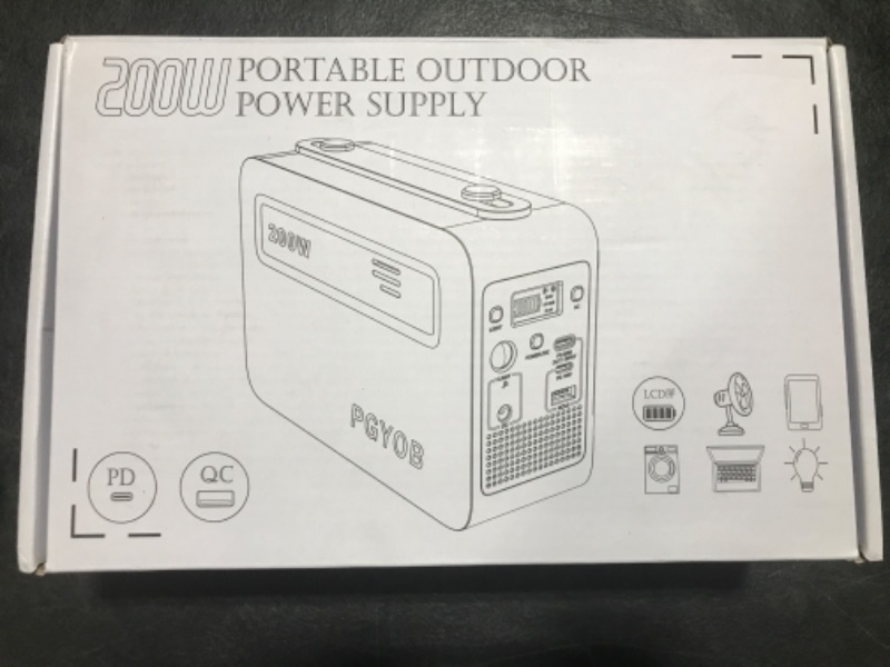 Photo 2 of PGYOB 200W Portable Power Station, 102.4Wh/32000mAh Outdoor Solar Generator Backup LiFePO4 Battery Power Pack with AC/DC Outlet, In/Output PD 60W USB-C Outlet for Home, Camping, RV, Blackout, CPAP