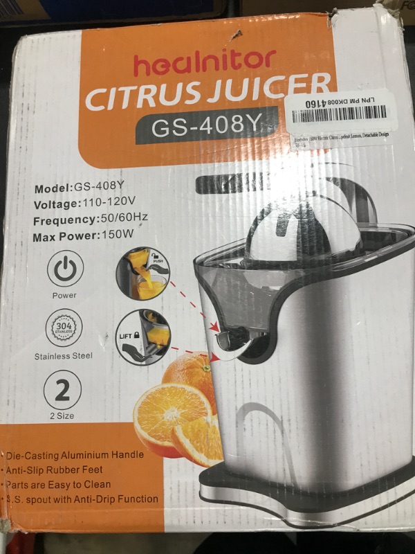 Photo 2 of Healnitor 150W Electric Citrus Juicer Squeezer with 2 Cones, Stainless Steel Quiet Orange Juice Extractor Machines for Lime Grapefruit Lemon, Detachable Design