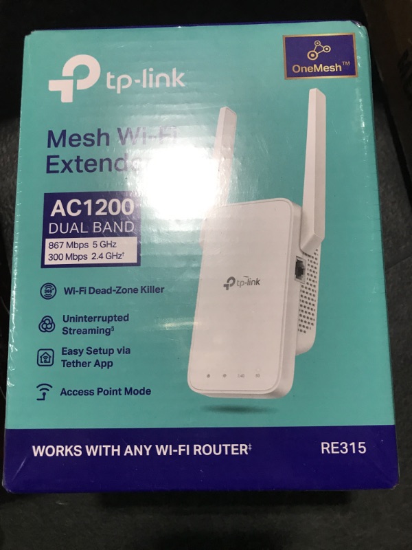 Photo 2 of TP-Link AC1200 WiFi Extender, 2024 Wirecutter Best WiFi Extender, 1.2Gbps home signal booster, Dual Band 5GHz/2.4GHz, Covers Up to 1500 Sq.ft and 30 Devices ,support Onemesh, One Ethernet Port (RE315)