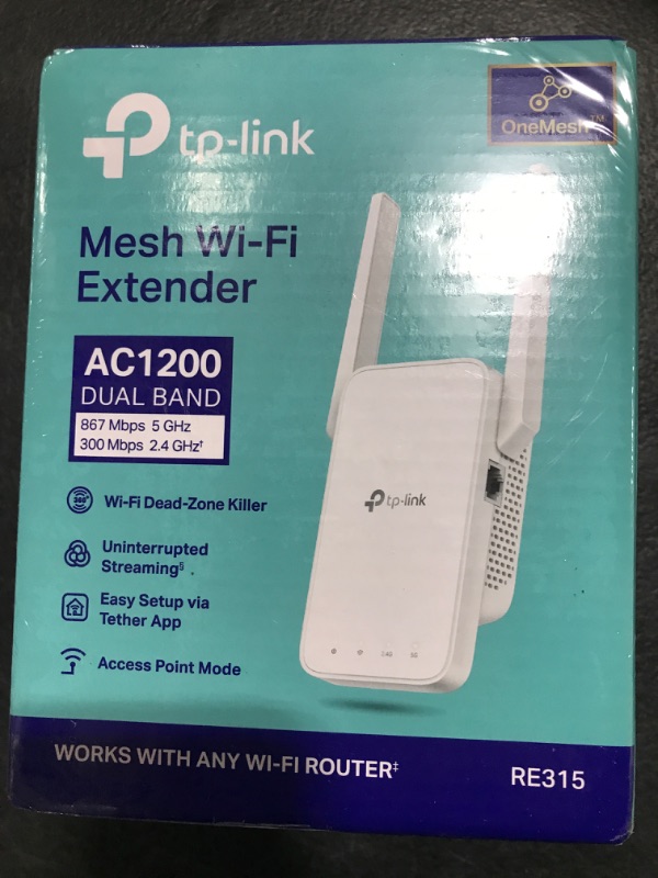 Photo 2 of TP-Link AC1200 WiFi Extender, 2024 Wirecutter Best WiFi Extender, 1.2Gbps home signal booster, Dual Band 5GHz/2.4GHz, Covers Up to 1500 Sq.ft and 30 Devices ,support Onemesh, One Ethernet Port (RE315)