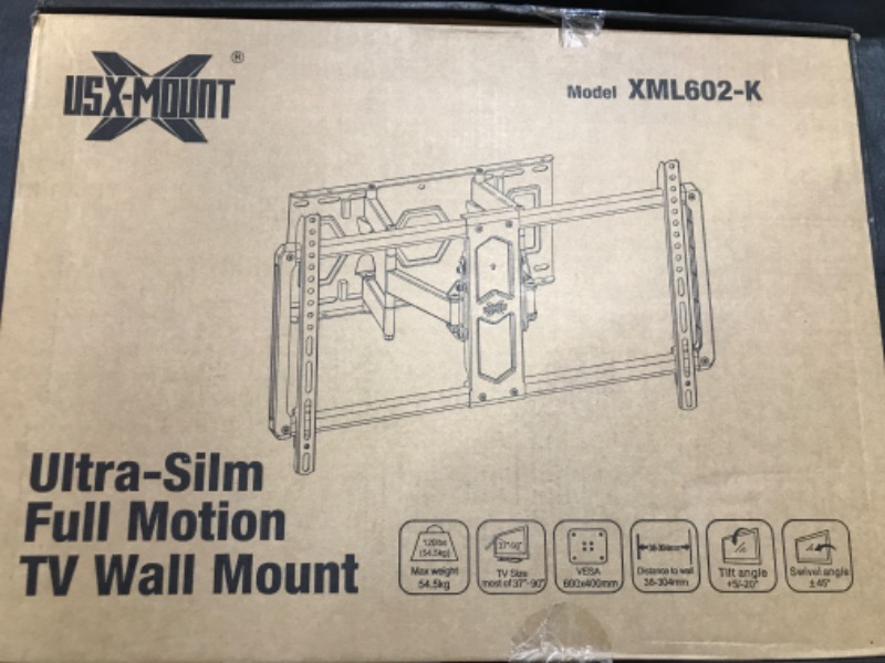 Photo 2 of USX MOUNT Ultra Slim TV Wall Mount for Most 37-90 inch TV, Full Motion TV Mount Dual Swivel Articulating Tilt 6 Arms, Up to 120lbs, VESA 600x400mm, 16" Wood Studs, XML602-K …