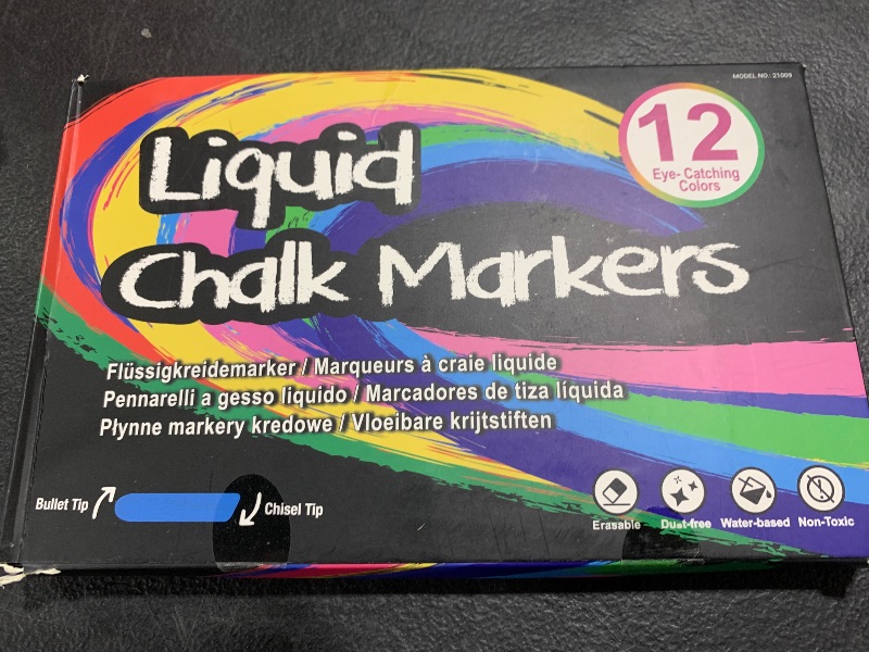 Photo 2 of Liquid Erasable Chalk Markers Pens - 12 Colors Washable & Wet Erase Neon Makers for Blackboard, Chalkboard Signs, Glass Window, Graduation Celebration School Kids Art for Cars