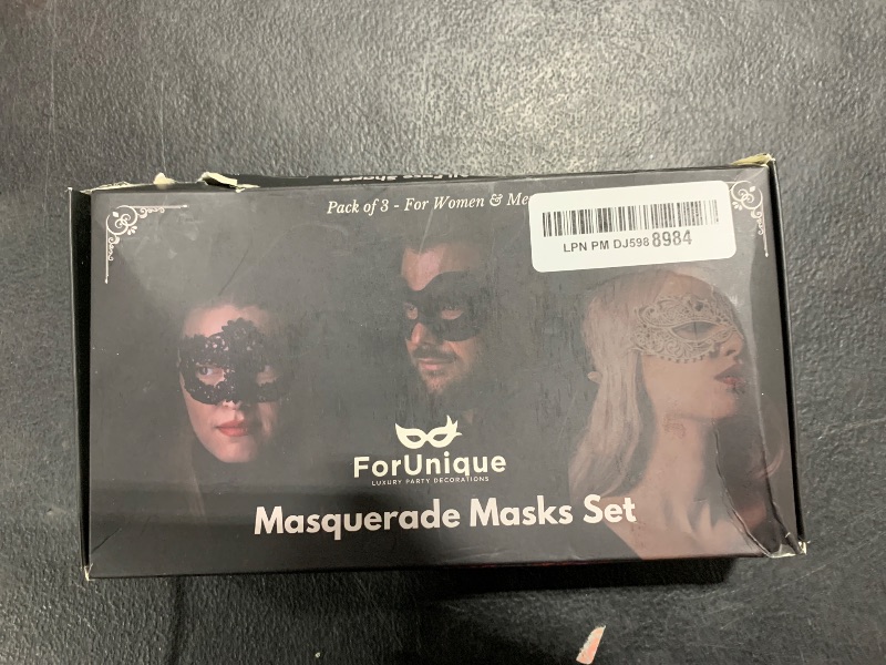 Photo 2 of ForUnique Masquerade Mask for Couples Women and Men - 3 Pack Venetian Gold and Black Lace, Mardi Gras Mask