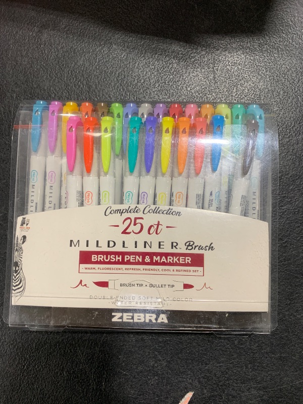 Photo 2 of Zebra Pen Mildliner Double Ended Brush Pen, Brush and Point Tips, Assorted Ink Colors, 25-Pack, Multicolor (79125)