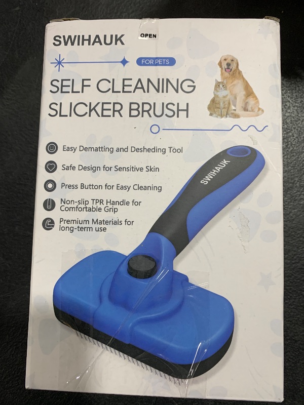 Photo 2 of Swihauk Self Cleaning Slicker Brush - Skin Friendly Deshedding Grooming Tool for Dogs & Cats, Suitable for Shedding & Haired Pets, with Pet Supplies Accessories, Blue