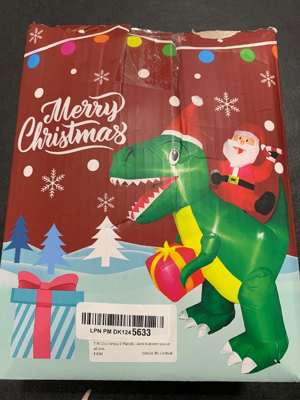 Photo 2 of 7 ft Christmas Inflatables Outdoor Decorations, Blow Up Dinosaur Christmas Santa Claus Inflatable with Built-in LEDs for Christmas Indoor Outdoor Yard Lawn Garden Decorations