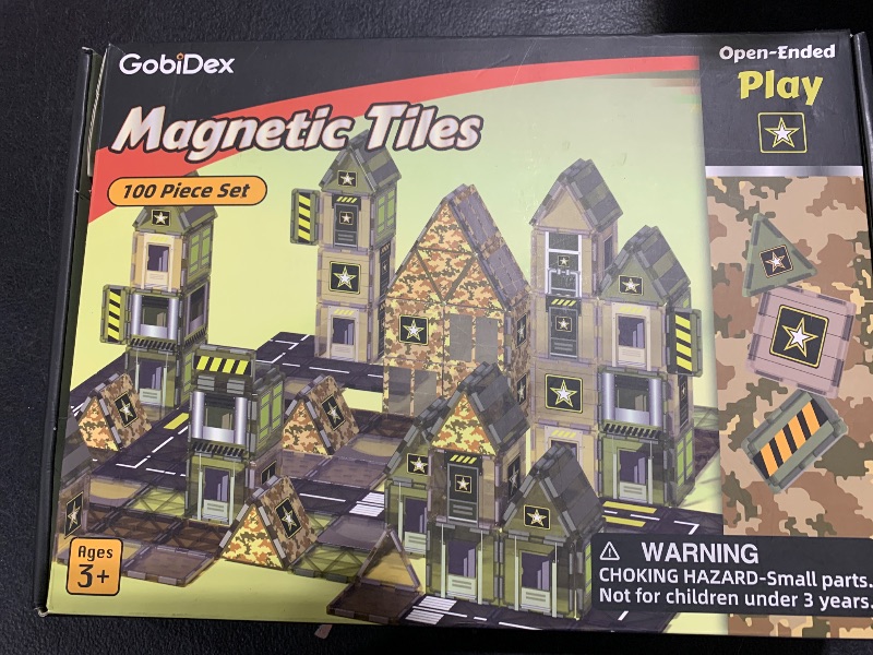 Photo 2 of GobiDex 100 PCS Magnetic Tiles Army Toys for Boys, Magnetic Building Blocks Army Men Playset, STEM Learning Construction Toys for Toddlers Kids Ages 3-5 4-8, Birthday Gifts for Boys Girls 3+ Years Old