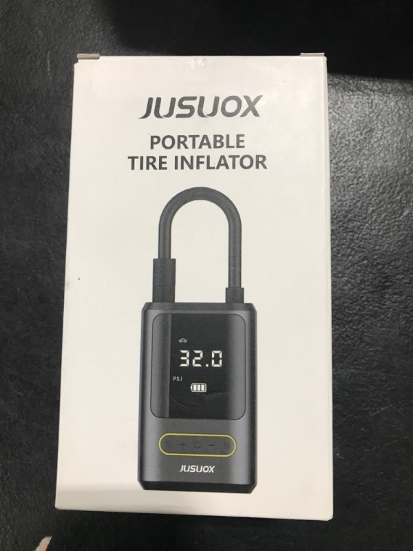 Photo 1 of JUSUOX Tire Inflator Portable Air Compressor, 150 PSI Cordless Air Pump for Car Tires, Electric Bike Tire Pump for Car, Motorcycle, Bicycle, Ball, with Pressure Gauge, LED Light