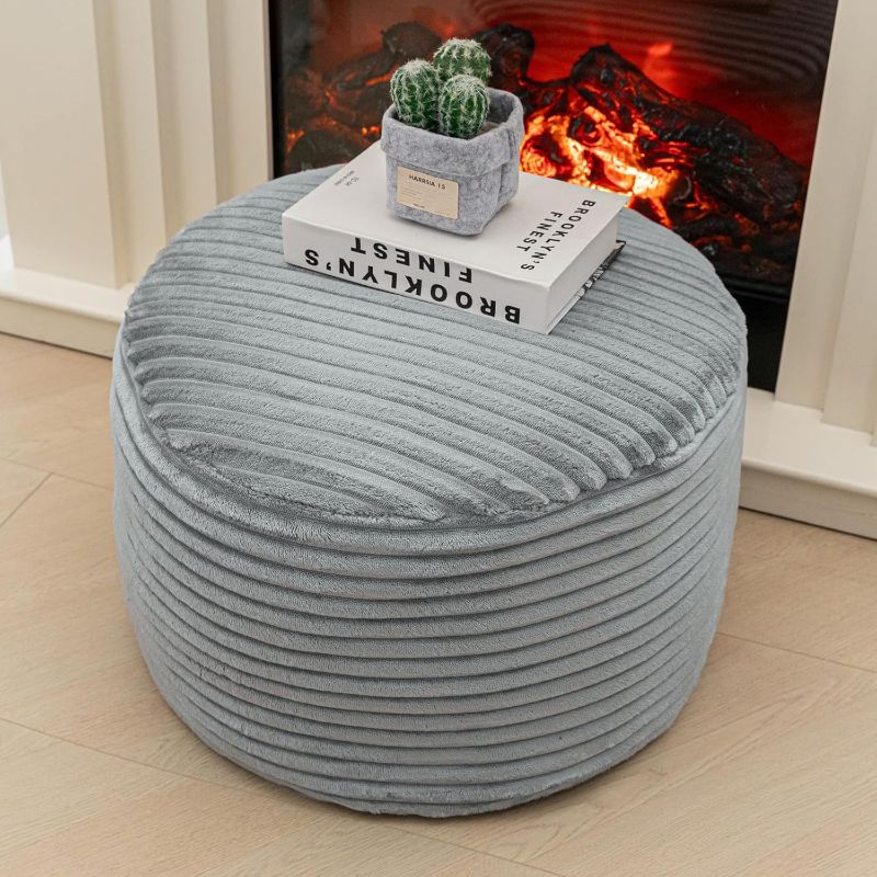 Photo 1 of Pouf Ottoman Foot Stool Floor Chair for Living Room Bedroom Ottoman Foot Rest for Couch 20 Diameter x 12 Height (Light Gray)
