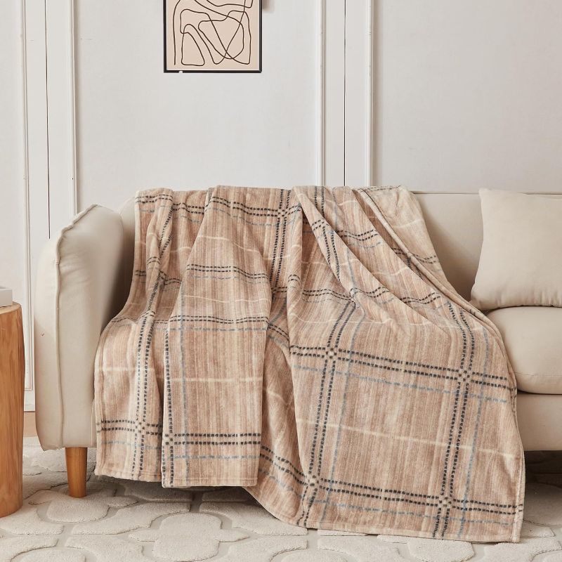 Photo 1 of COOVA Super Soft Throw Blanket - Cozy Printed Checkered Fluffy Blanket, Lightweight and Warm Fleece Blanket for Couch, Bed,Chair,Camping and Travel, for Women.(Taupe, 50"x60")
