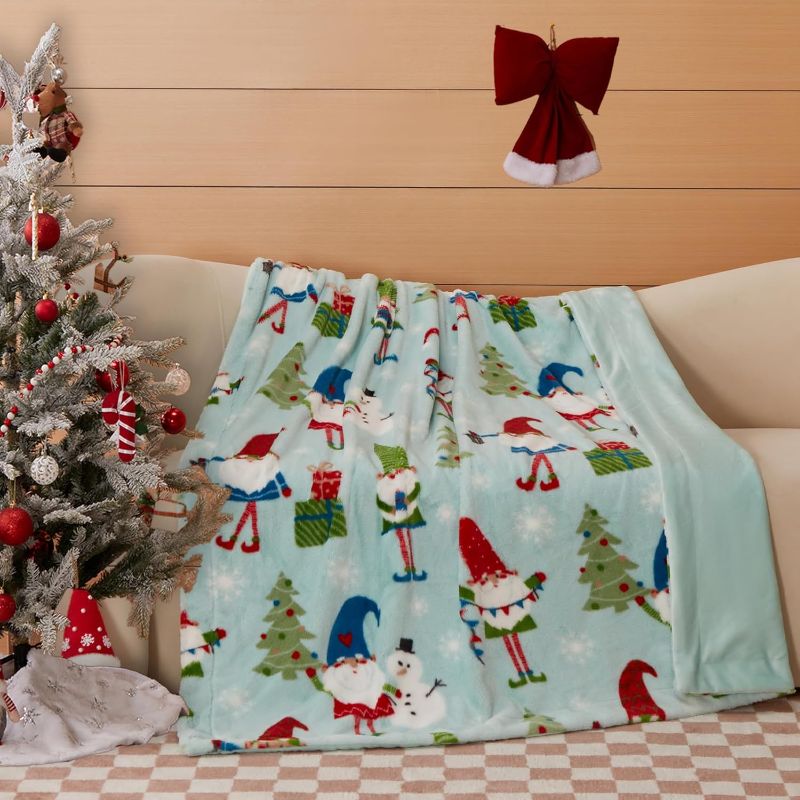 Photo 1 of COOVA Christmas Faux Rabbit Fur & Flannel Throw Blanket 50x60 Inch - Festive Luxury Soft & Cozy, Perfect for Holiday Decor, Bed, Sofa, Couch, Father Christmas Pattern,Blue
