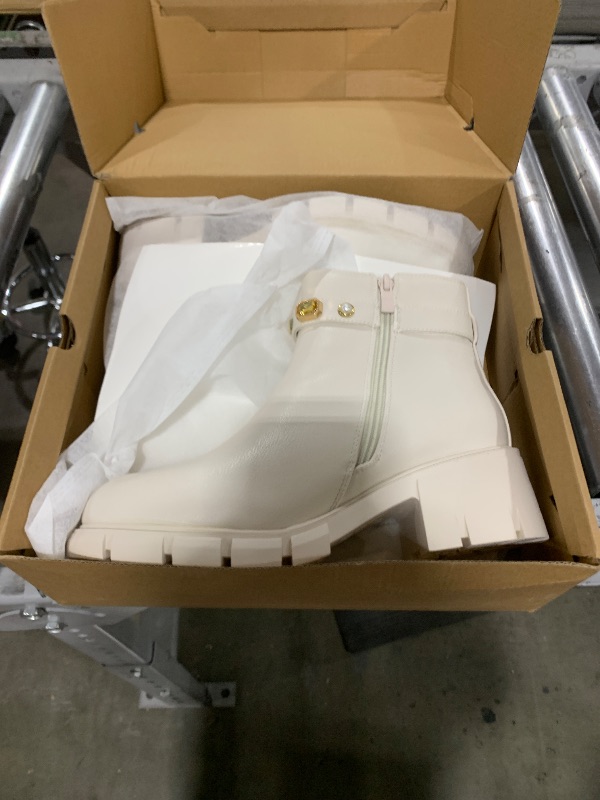 Photo 1 of TINSTREE Chunky Boots,Cowboy Cowgirl Western Chunky Booties Elastic Lug Sole Platform Boots Mid Calf Elastic Chunky Block Heel Leather Chelsea Ankle High Non-slip Booties Beige,09
