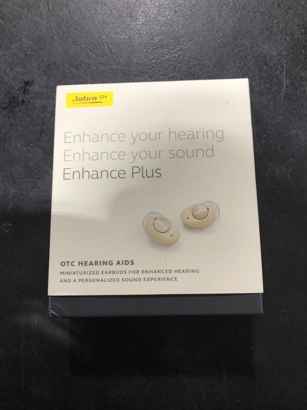 Photo 3 of Jabra Enhance Plus Self-Fitting OTC Rechargeable Hearing Aids for Advanced Hearing Enhancement, Music and Calls – (Incompatible with Android) 4 Mics and Powerful Speakers, Made for iPhone – Gold Beige