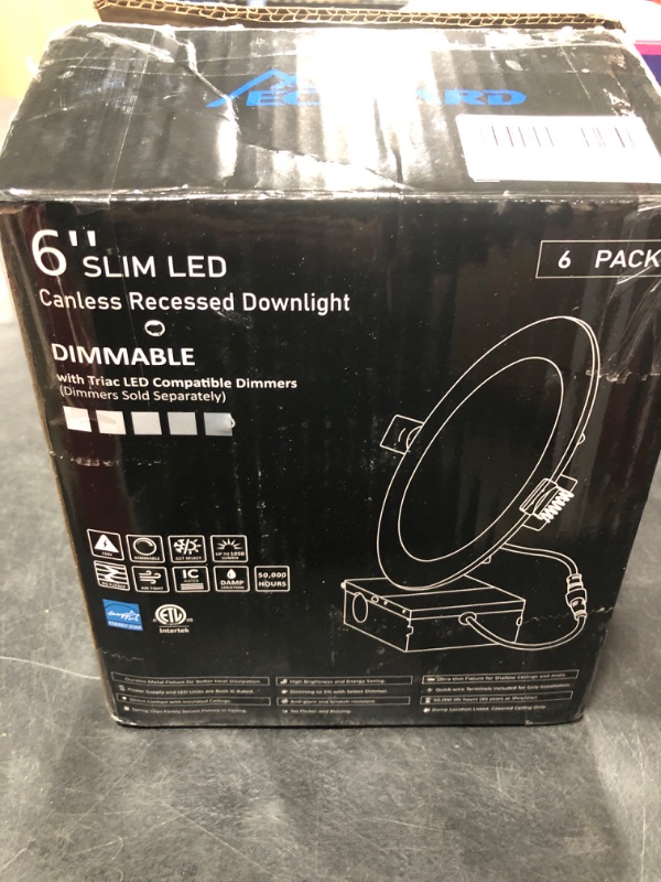 Photo 1 of Meconard 6 Pack 6 Inch 5CCT LED Recessed Lighting with Night Light, 2700K/3000K/3500K/4000K/5000K Selectable Ultra-Thin LED Recessed Ceiling Lights, 12W=110W, 1050LM, Dimmable Canless Wafer Downlight