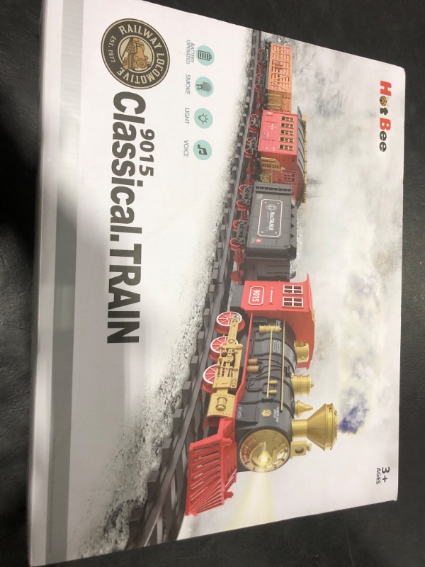 Photo 2 of Hot Bee Train Set - Christmas Tree Train Toys for Boys with Smokes, Lights and Sound, Toy Train Set for Under Christmas Tree, Toddler Model Trains for 3 4 5 6 7 8+ Years Old Kids Christmas Toys Gifts