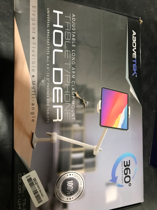 Photo 1 of AboveTEK Premium Tablet Stand Holder, Aluminum Adjustable iPad Arm Clamp Mount for Desk & Bed with 360° Rotation, Overhead Compatible with 4.5"-13.5" iPad Pro/Air/Mini, iPhone, Galaxy Tab-White