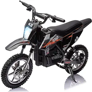 Photo 1 of 36V Kids Ride On Dirt Bike,15.5MPH Fast Speed Electric Battery-Powered Off-Road Motorcycle Max Load 175 Lbs,Led Light,Leather Seat,Disc Brake,Air-Filled Tires (Black, Brushless Motor)
