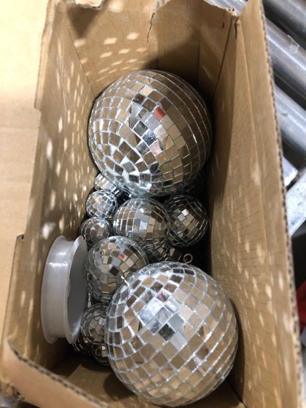 Photo 2 of 54 Pcs Disco Ball, Hanging Disco Ball Decor Mini Silver Disco Ball Cake Topper Mirror Ball Decorations 71s Disco Themed Party Wedding Christmas Supplies