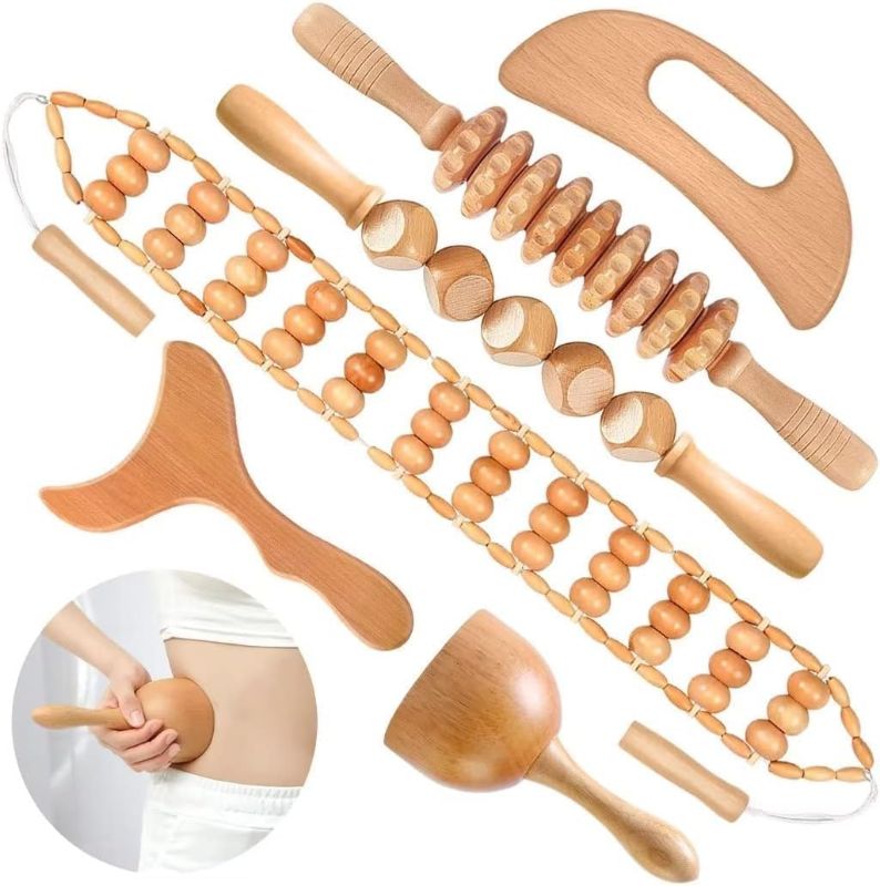 Photo 1 of 10-in-1 Wood Therapy Massage Tools Massager Wooden Massager for Body Shaping Massage Tool Set Wood Therapy Tools for Relieving Muscle Pain Body Lymphatic Drainage Massager
