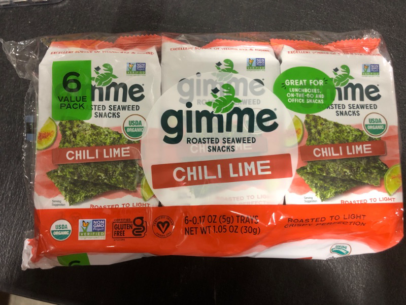 Photo 2 of Gimme Seaweed - Chili Lime - 6 Count - Organic Roasted Seaweed Sheets - Keto, Vegan, Gluten Free - Great Source of Iodine & Omega 3’s - Healthy On-The-Go Snack for Kids & Adults- exp oct 10