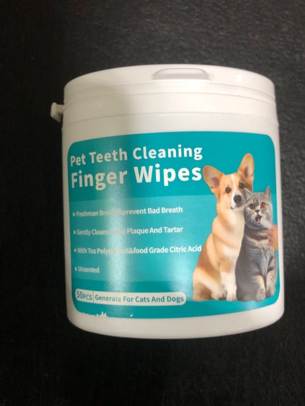 Photo 1 of coldchill Pet Teeth Cleaning Finger Wipes, Remove Bad Breath by Removing Plaque and Tartar Buildup, No-Rinse Dogs & Cats Finger Toothbrush, Disposable Gentle Cleaning Care Pet Wipes, 50 Counts