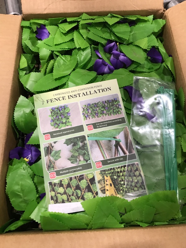 Photo 1 of Expandable Fence Privacy Screen for Balcony Patio Outdoor, Faux Ivy Fence Privacy Screen with Artificial Flower,Faux Ivy Vine Leaf Decoration for Balcony, Patio, Garden, Backyard Greenery Wall Decor