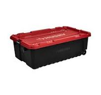 Photo 1 of 27 Gallon Plastic Storage Bin Tote Organizing Container With Durable Lid and Secure Latching Buckles, Stackable and Nestable Lid Plastic Storage Bin, 1 Pack, Black Base/Red Lid