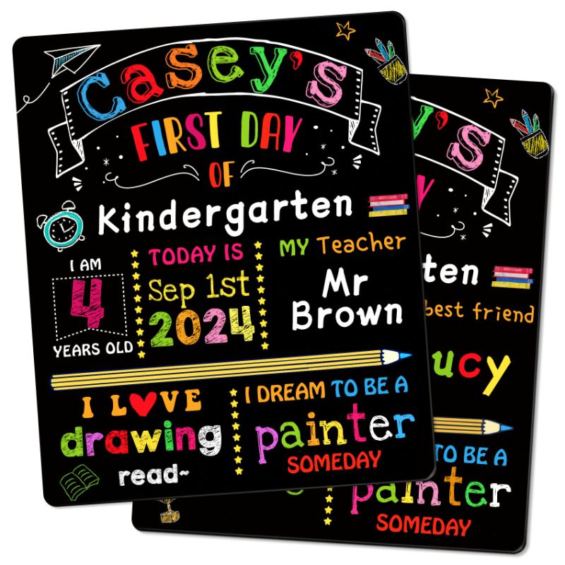 Photo 1 of 10 PACK First Day of School Sign, First Day of School Board, 12” X 10” Double Sided First and Last Day of School Board, Back to School Board Chalkboard for Kindergarten Preschool, Black