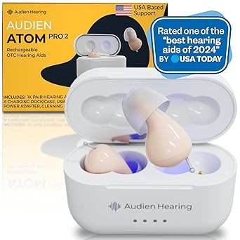 Photo 1 of Audien ATOM PRO 2 Wireless Rechargeable OTC Hearing Aid, Premium Comfort Design and Nearly Invisible