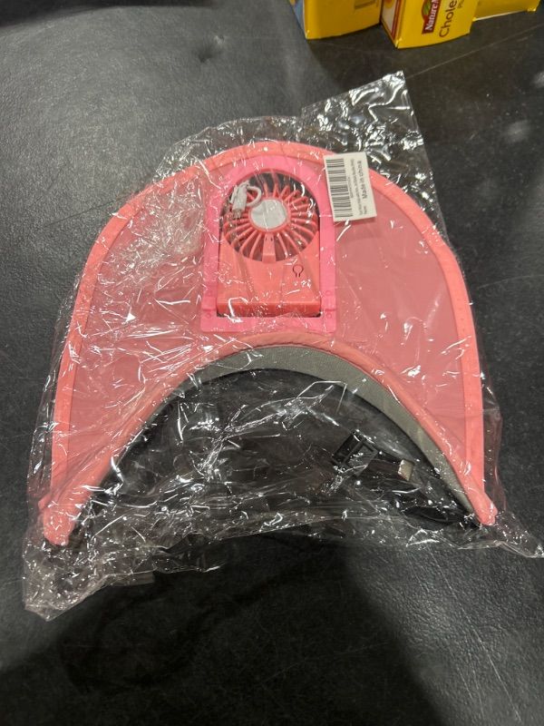 Photo 2 of Sun Visor Hats with Fan-Three Temp Settings-Large Area Sun Protection,Visors for Women/Kids/Men,Adjustable Elastic Buckle (Pink)