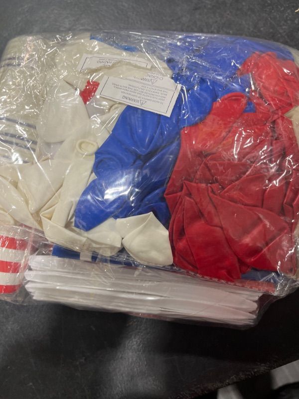 Photo 1 of [13 Varieties] 4th of july Decorations, 254Pcs American Flag Patriotic Party Supplies 4th of July Plates Tablecloth Napkins Cups Spoons Knife Forks Banner Balloons Red White Blue Decorations, Serve 20