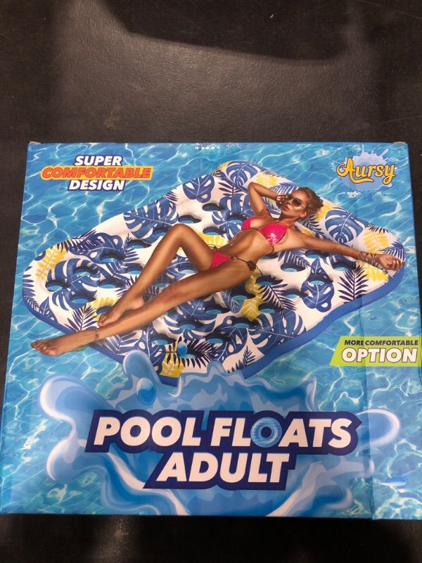 Photo 1 of Aursy Pool Floats Adult, Large Inflatable Pool Floats with Headrest, Pool Lounger Inflatable Pool for Adults, Tanning Pool Floaties, Pool Accessories for Pool Float, Pool Rafts for Beach Lake