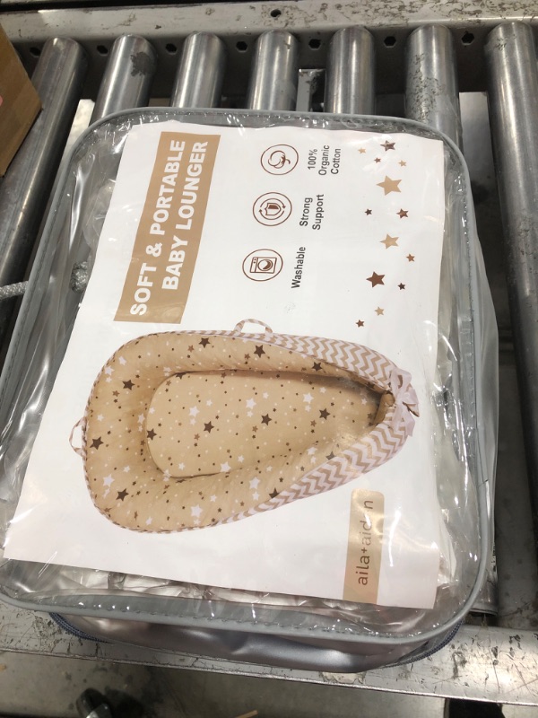 Photo 1 of Aila+Aiden Baby Nest, Baby Lounger, Organic Cotton Lounger for Baby, Reversible Breathable Adjustable Portable - Star Collection (Tan)