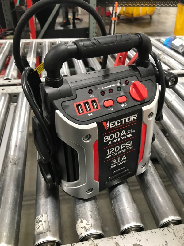 Photo 1 of 800 Peak Amp Automotive Jump Starter, Portable Power - Triple 15W USB Ports, 120 PSI Air Compressor
