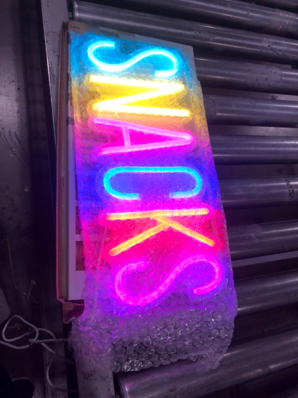 Photo 1 of Snacks Neon Sign,Snack Bar Sign for Art Wall Decor,Cake Candy Shop Snack Stall Mancave Coffee Bars,Dimmable USB Powered Colorful Snacks Neon Light Sign