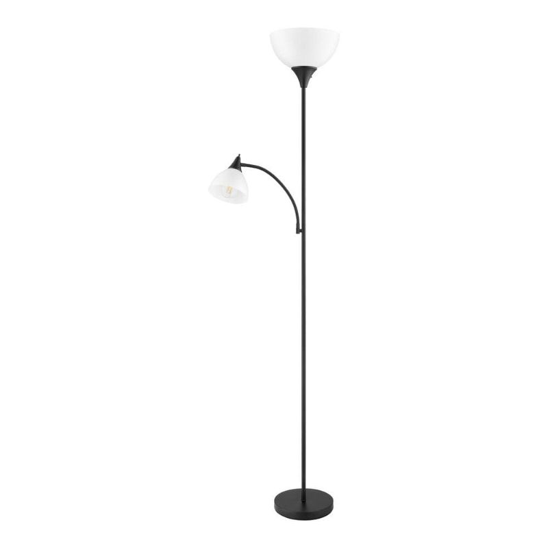 Photo 1 of 70 in. Black Mother Daughter 2-Light Torchiere Floor Lamp with Plastic Shade
