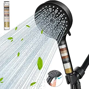 Photo 1 of Cobbe Filtered Shower Head with Handheld, High Pressure 6 Spray Mode Showerhead with Filters, Water Softener Filters Beads for Hard Water - Remove Chlorine - Reduces Dry Itchy Skin, Matte Black