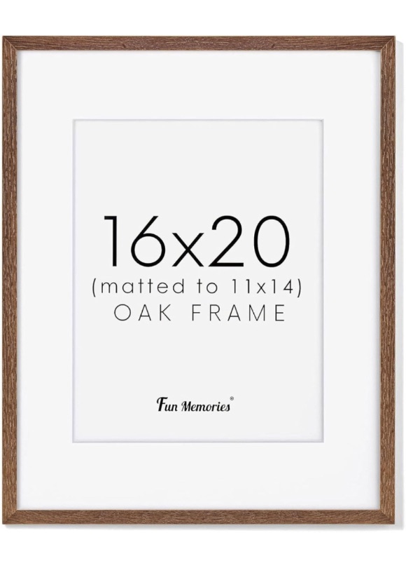 Photo 1 of 16x20 Picture Frame, Solid Oak Wood 16x20 Frame, 16”x20" Poster Frame - Real Glass, 16x20 Frame Matted to 11x14, 16 by 20 Wood Frame for Wall (Walnut Color, 1 Pack)