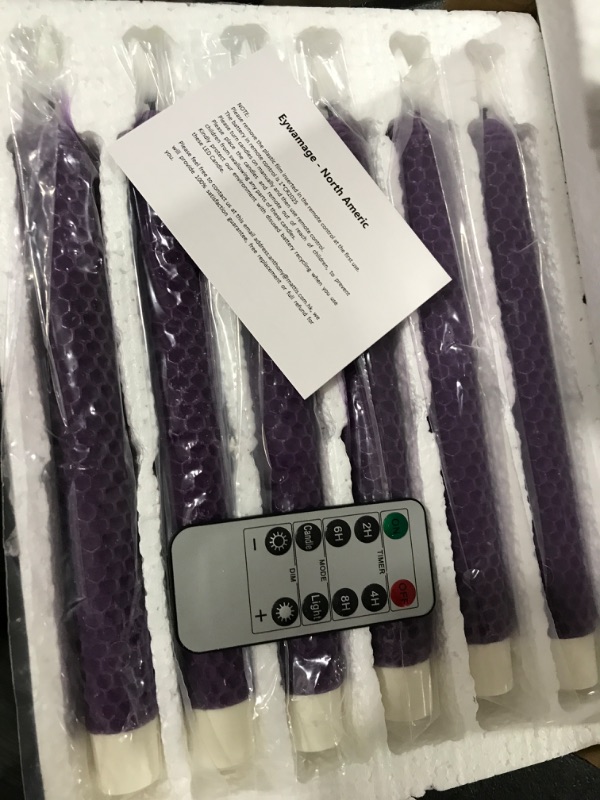 Photo 2 of Eywamage Purple Honeycomb Look Flameless Taper Candles with Remote, Real Wax Flickering Battery LED Candlesticks Set of 6