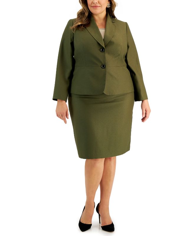 Photo 1 of 18W Le Suit Women's Plus Size Jacket/Skirt Suit, Light Loden, 18W