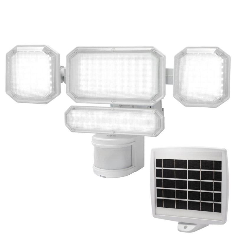 Photo 1 of 270-Degree White Motion Activated Solar Powered Outdoor 4-Head LED Security Flood Light 3000 Lumens
