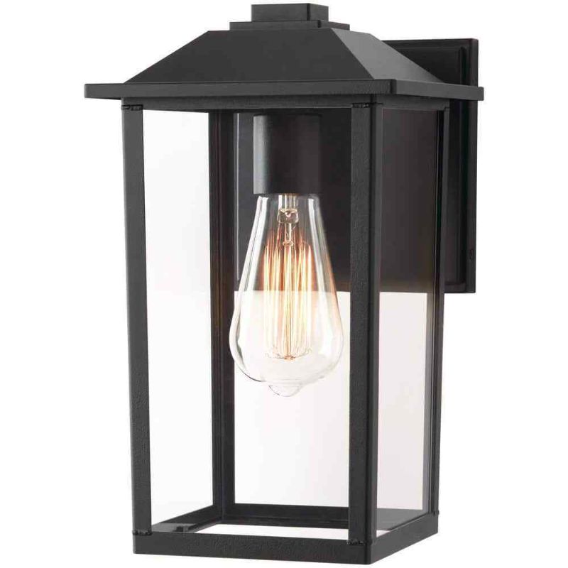 Photo 1 of 1-Light 12 in. Black Hardwired Transitional Outdoor Wall Lantern Sconce
