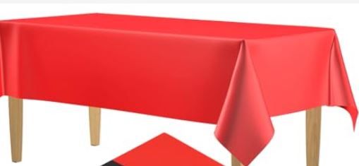 Photo 1 of  Premium Red Plastic Tablecloth - 54 x 108 in. Disposable Rectangle Plastic Table Cloth - Decorative Rectangle Table Cover Smooth Tablecloth - Disposable Table Cloths For Parties, Weddings