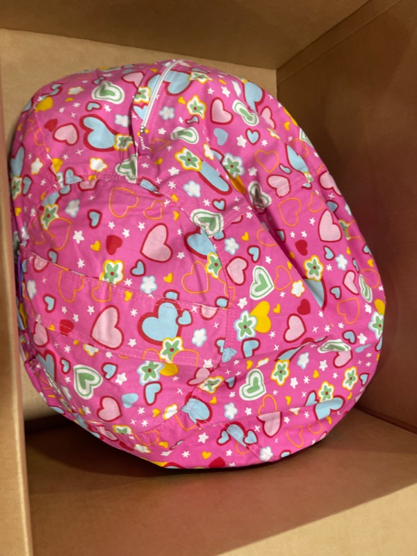 Photo 2 of Posh Creations Bean Bag Chair for Kids, Teens, and Adults Includes Removable and Machine Washable Cover, Canvas Multi-Colored Hearts on Pink, 27in - Medium